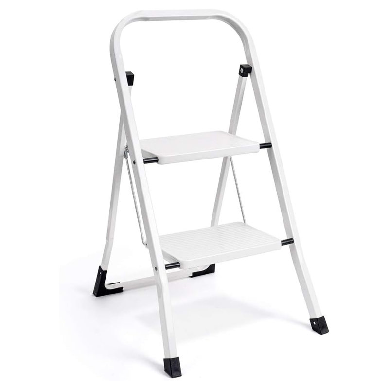 2 - Step Steel Lightweight Folding Small Step Ladder, White, 31.5'