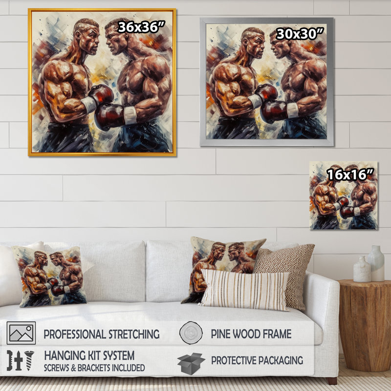 Légendaire combat II sur toile, H 16 po x l 16 po x P 1 po, Cadre d'angle fermé noir