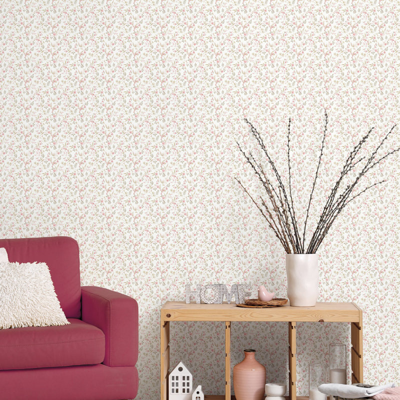 Miniatures 3 Collection Garden Bird Wallpaper Roll, Light Pink/Blue