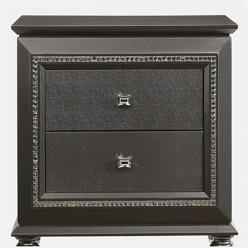 Metallic Grey Nightstand with 2 Drawers