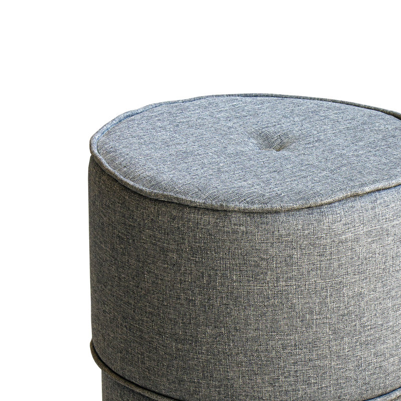 Repose-pieds capitonné rond Eufracio de 17 po de largeur, Polyester argent