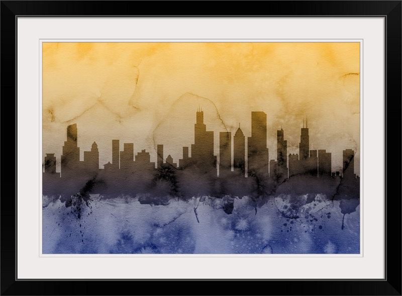 «Chicago Illinois Skyline» par Francy, impression, Cadre noir, H 20 po x l 26 po x P 1 po