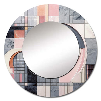 Pink Transcendent Angles III - Abstract Shapes Unique Mirror, Pink Large Round Wall Mirror, Printed Metal Art