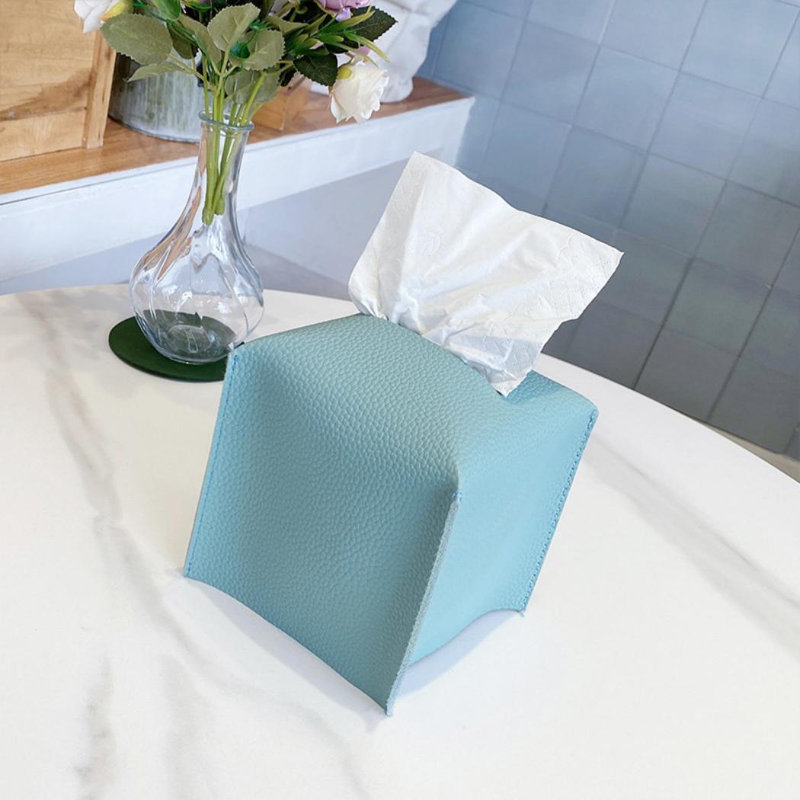 Couvercle de boîte à mouchoirs en cuir PU moderne, Bleu