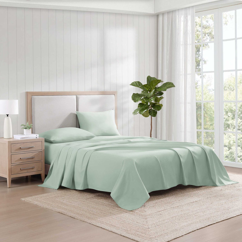 Ensemble de draps en coton Tommy Hilfiger, Vert, Ensemble de draps pour lit simple TG avec 3 pièce