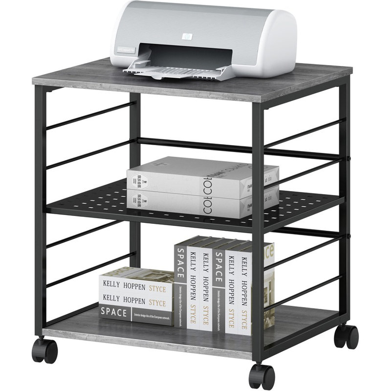 Black and Charcoal Metal Mobile Machine Stand with Shelves