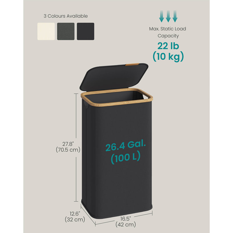 Laundry Hamper with Handles, Black