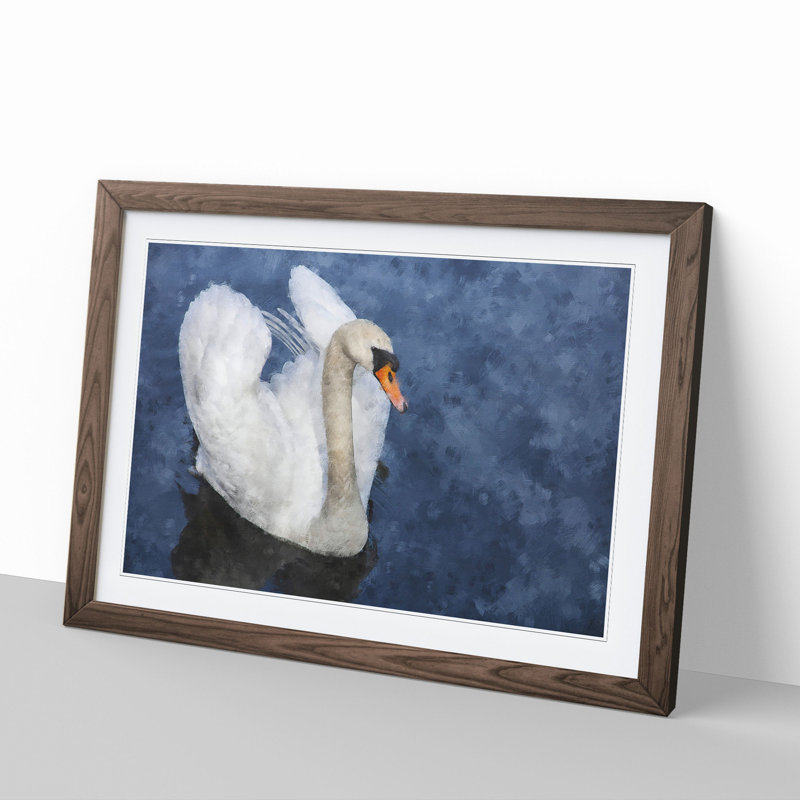 White Swan Vol.2 - Picture Frame Painting, Walnut Framed, 48cm H x 65cm W x 2cm D