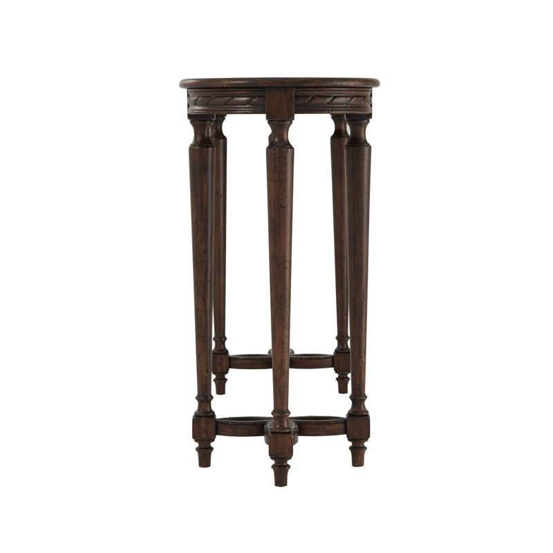 Lord Spencer Rustic Oak Oval Console Table with Floral Trefoil Stretcher