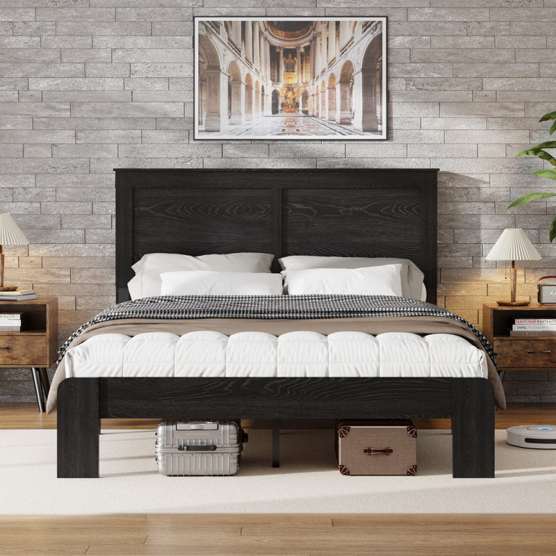 Structure de lit plateforme pleine grandeur en bois avec conception silencieuse, facile à assembler et grand rangement sous le lit pour les chambres modernes