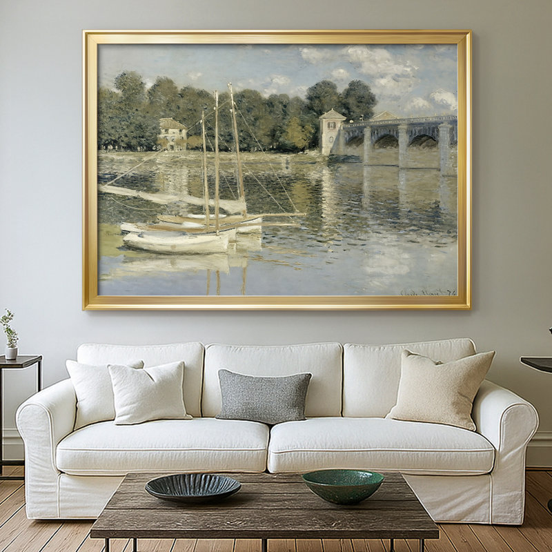 Le pont à Argenteuil-Claude Monet - Toile tendue avec châssis, 1874, 30 x 5 x 42,5, Toile avec cadre, Doré
