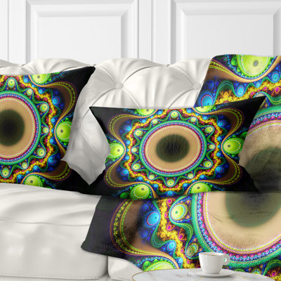 Motif de fractale verte avec cercles - Coussin décoratif abstrait