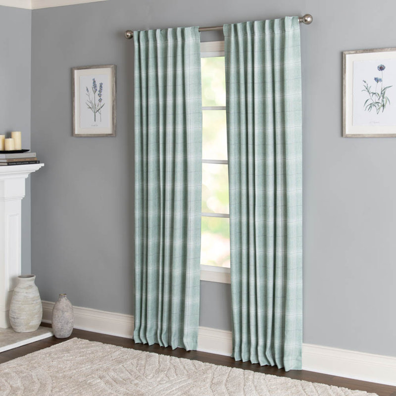 Erlandson 100% Polyester Light-Filtering Plaid Curtain Panel with Rod Pocket Top, Green, 50" W x 95" L