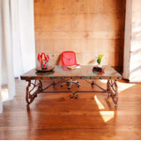 Rectangular Hand-forged Wrought Iron Executive Desk - Custom Oxidized Hand-hammered Copper With Nails - Susana Molina Designs