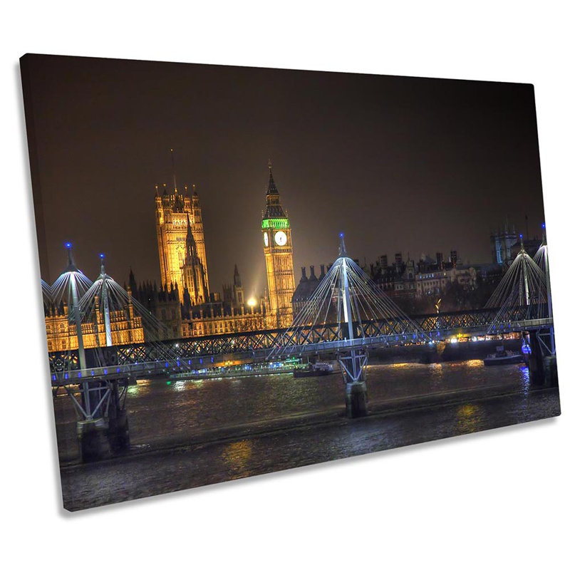 London Skyline Night City - Wrapped Canvas Print, 30.5cm H x 45.7cm W x 2cm D
