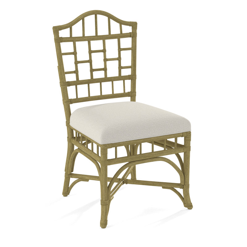 Chippendale Side Dining Chair, Brass, White Performance Fabric; 0851-94