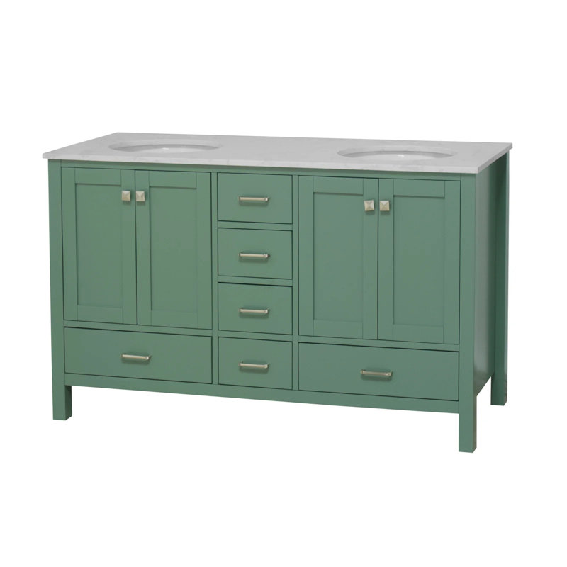 Ensemble de meuble-lavabo double 60 po Claudett, Vert sauge, Carrara d'ingénierie