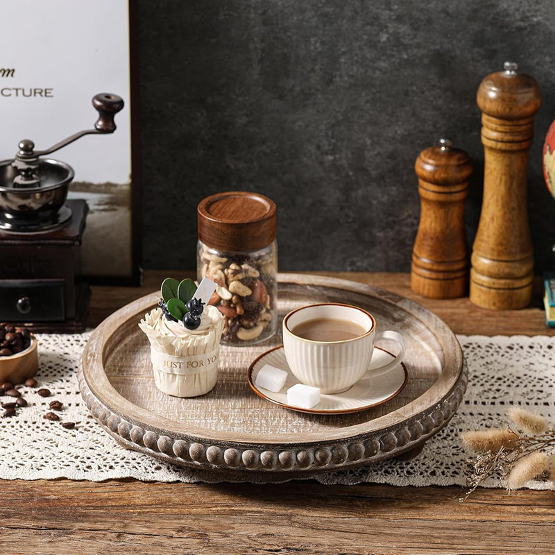 Centre de table rond rustique délavé et perlé pour salle à manger, vestibule, comptoir de cuisine, porte-bougie et organisateur de maison, brun