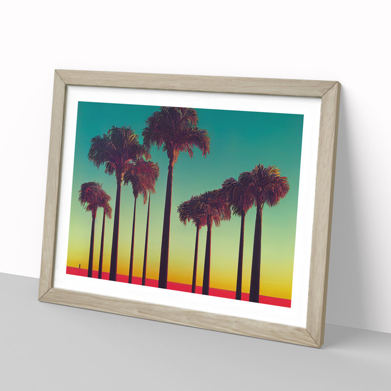 Charming Palm Trees - Single Picture Frame Painting, 46cm H x 64cm W x 2cm D, Oak