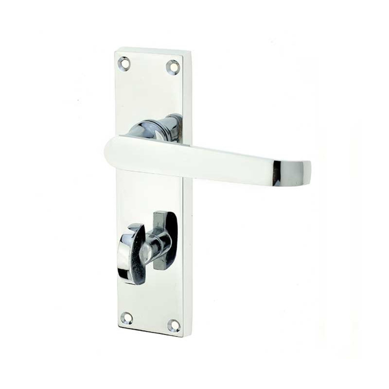 Victorian Straight Bathroom Door Handle, Polished Chrome