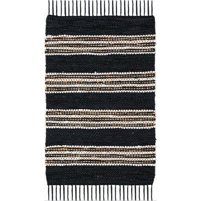 Tapis noir / beige en cuir tissé à la main Pecatonica