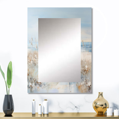 Coastal Ocean Charm In Winter - Ocean Mirror, Beige Decorative Wall Mirror, Printed Metal Art