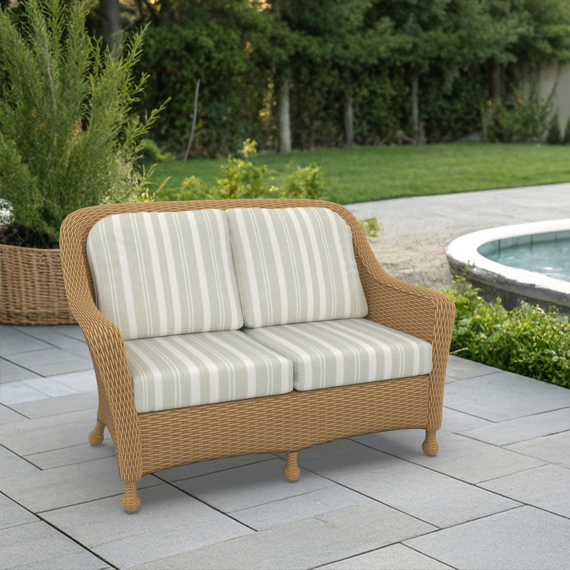 Amala Indoor/Outdoor Sunbrella® Loveseat Cushion, Sunbrella® Trainquil Sage