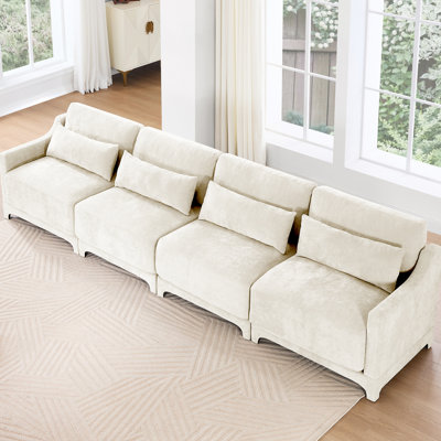 Sky Blue Chenille Three - Seater With 2 Movable Ottomans, Lumbar Pillow, Ergonomic Design, And Materials For Home Decor In Blue, Upholstered Chenille,