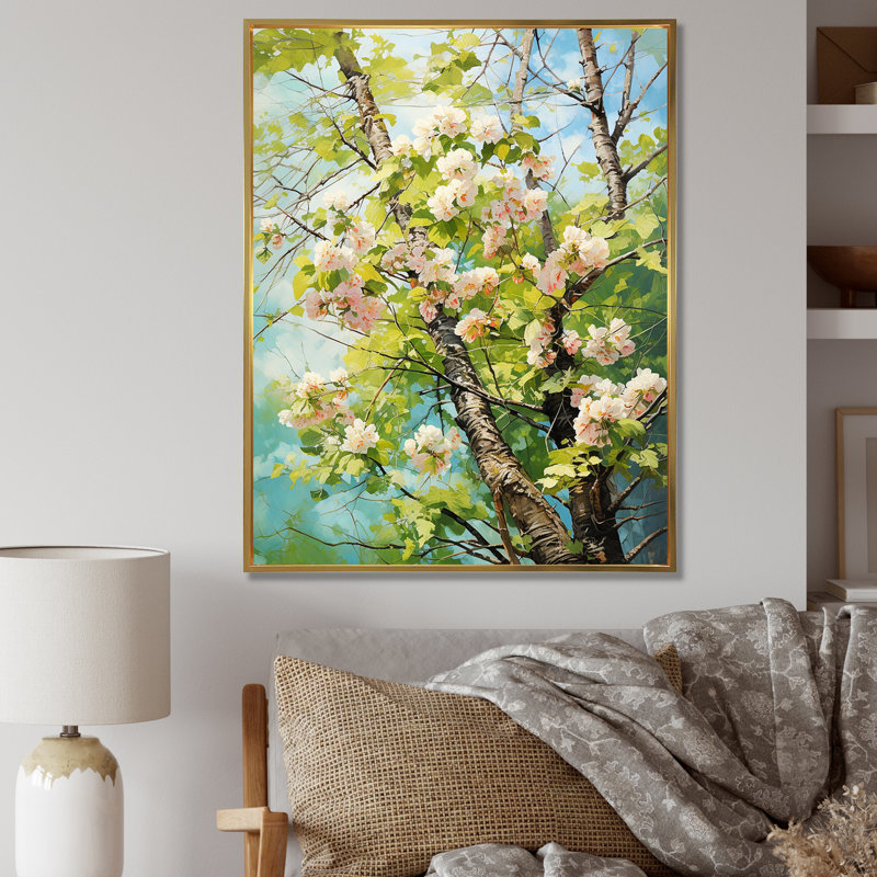 «Tree American Basswood Spring Blooms I», art mural arbre, White Picture Framed, 32" H x 16" W