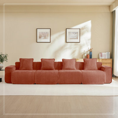 Canapé modulaire sans siège à 4 places avec passepoil à bord français, aucun assemblage requis, canapé modulaire moderne à 4 places avec coussins décoratifs