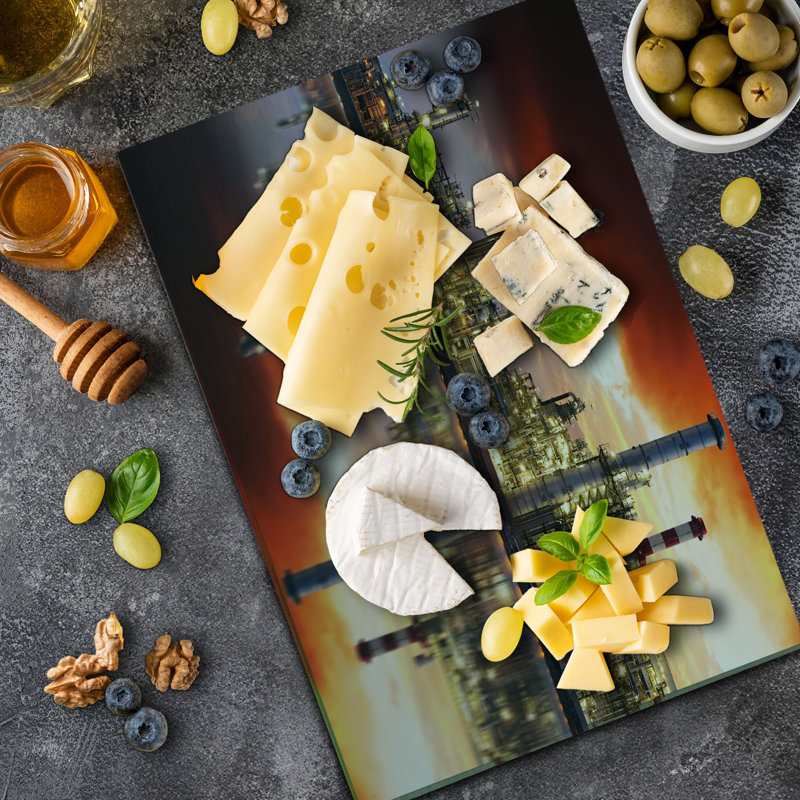 Ambesonne Industrial Cutting Board Large Oil Refinery Multicolor