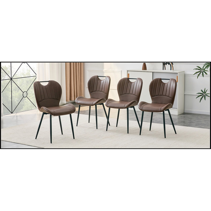Ensemble de 4 chaises de salle Ã  manger en PU noir avec poignÃ©e intÃ©grÃ©e, conception ergonomique et pieds rÃ©glables pour plus de confort et de polyvalence