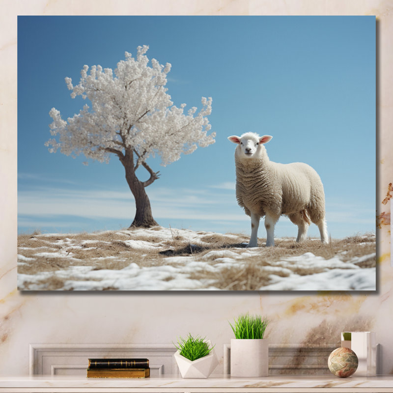 Sheep Minimalist Solitude - impression, H 34 po x l 44 po x P 1,5 po, Toile tendue