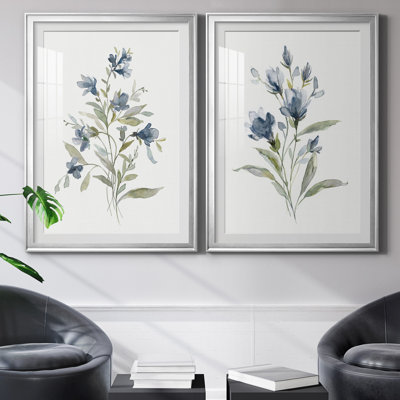 Linen Botanical III - Botanical Sprigs On Linen Wall Art, Matted and Framed Under Acrylic Glass, Set of 2, Living Room and Dining Room Wall Art