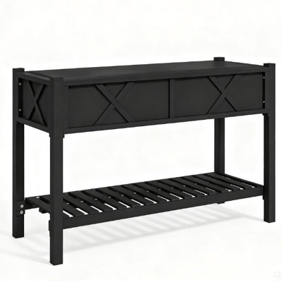 Dual-Tier Elevated Wood Planter Box,Raised Garden Bed,With Storage Shelf,Drainage Holes,And Liner
