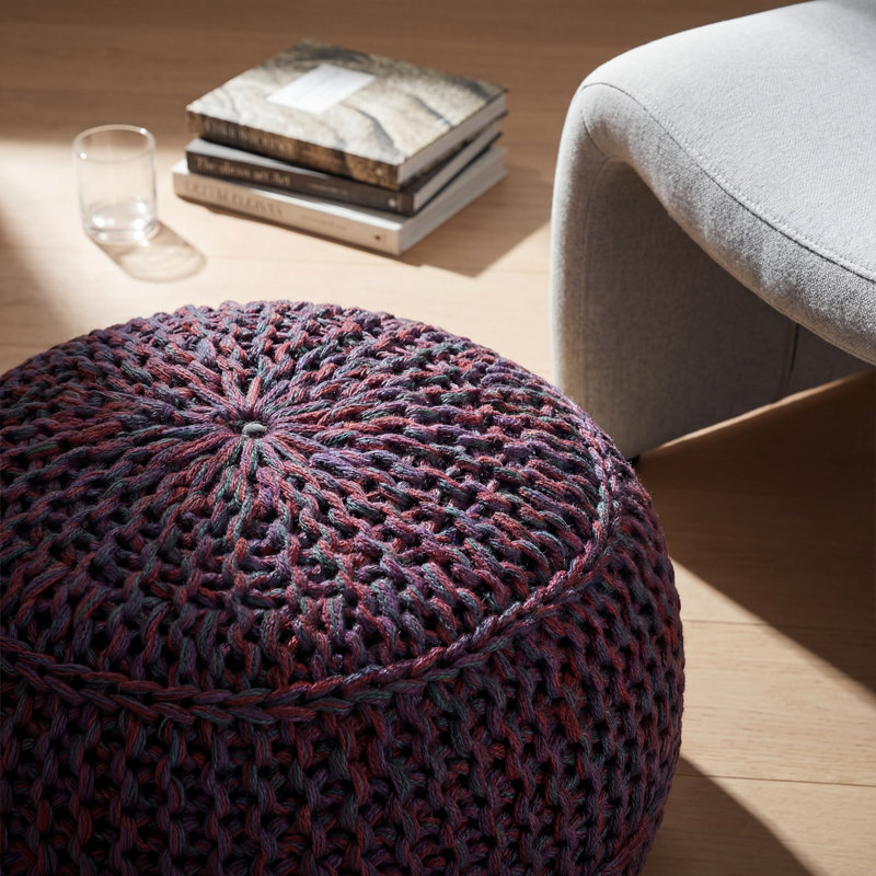 Zayden Upholstered Pouf, Plum/Burgundy/Blue