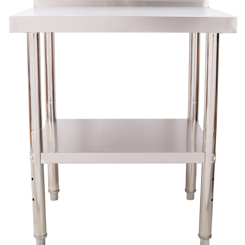 Poste de travail de 35-1 / 2 po de hauteur en acier inoxydable avec tablette supérieure de 330 lb, tablette inférieure réglable, contreventement triangulaire pour la durabilité dans la cuisine Dosseret de table de travail commercial de 30 x 24 po, charge de 440 lb, stabilité