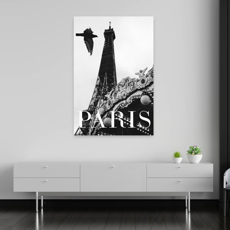 Affiche murale romantique vintage classique représentant une colombe de Paris, avec un oiseau et une architecture urbaine.