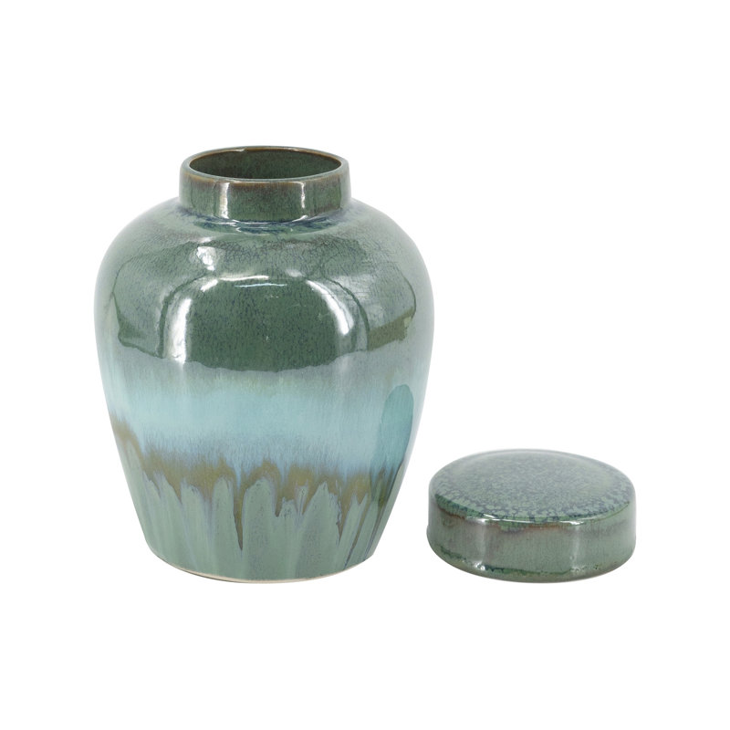 Pot rond en céramique avec glaçage bleu réactif et texture striée, 6 po de diamètre x 7,8 po de hauteur
