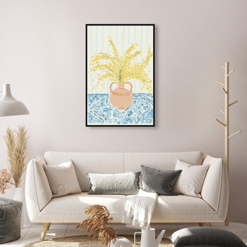 Sunny Flower Vase Print by Oliver Gal, 37"H x 25"W, Black Floater Frame