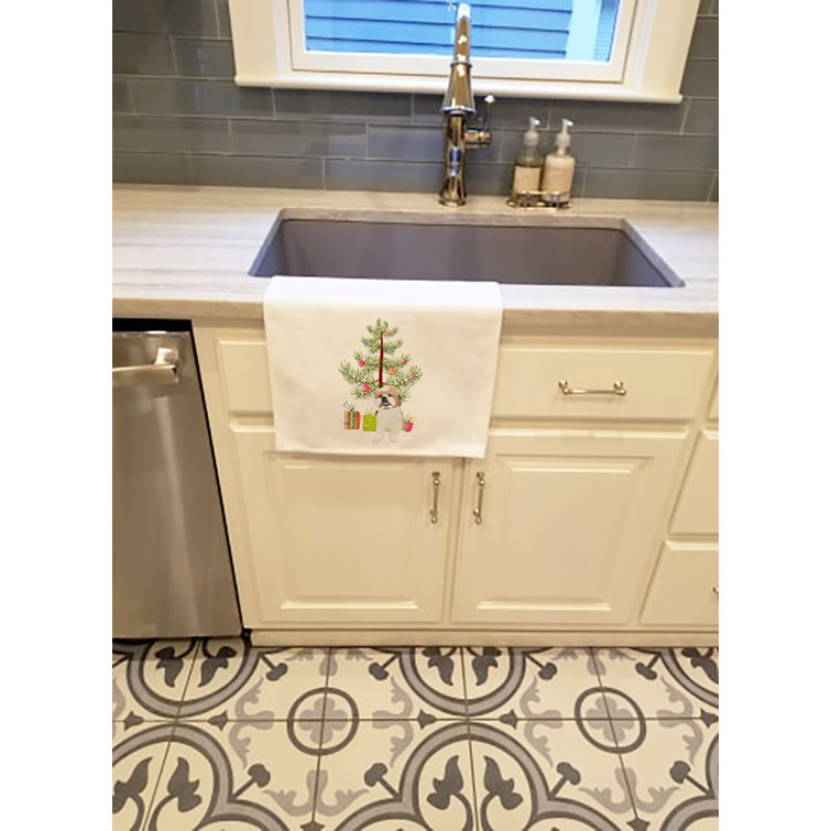 Fleur de lis Christmas Kitchen Towel, Farmhouse Dish Towel