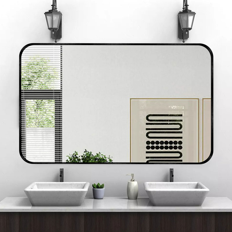 Ensemble de 2 miroirs muraux Viridiana, Noir, 48 po x 30 po