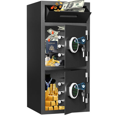 Grand coffre-fort de 6,5 cubes avec fente de dépôt, clavier numérique et double alarme, coffre-fort pour documents, argent, bijoux et objets de valeur