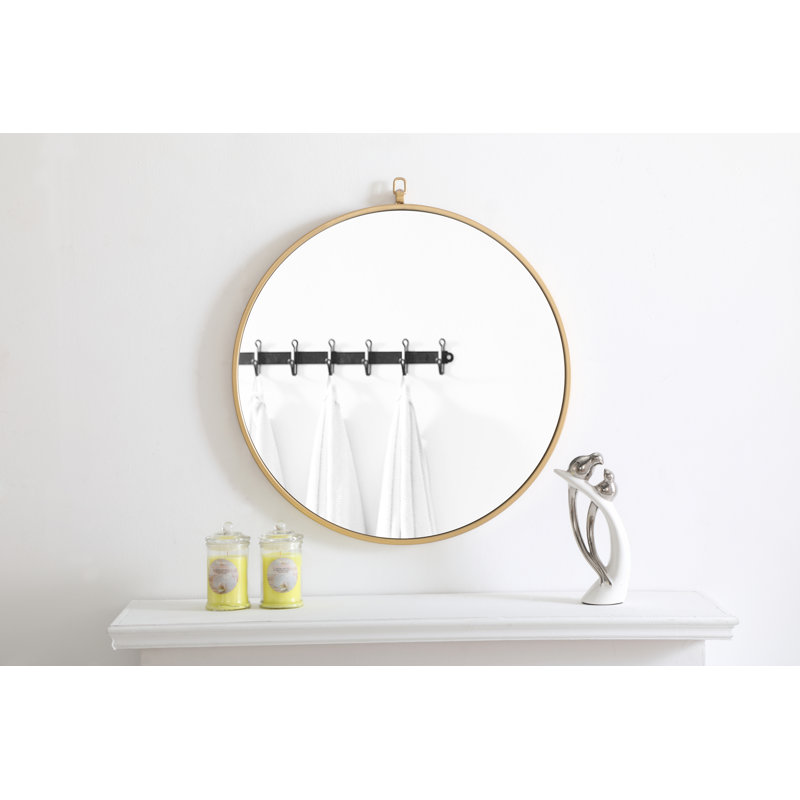 Cassie Metal/Manufactured Wood Round Wall Mirror, Brass, 18" x 18"