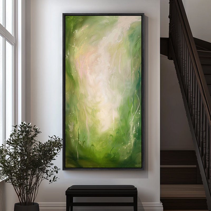 Abstrait vert, peinture imprimée minimaliste, moderne, panoramique, horizontal, Boho, décoration murale, H 60 po x l 20 po