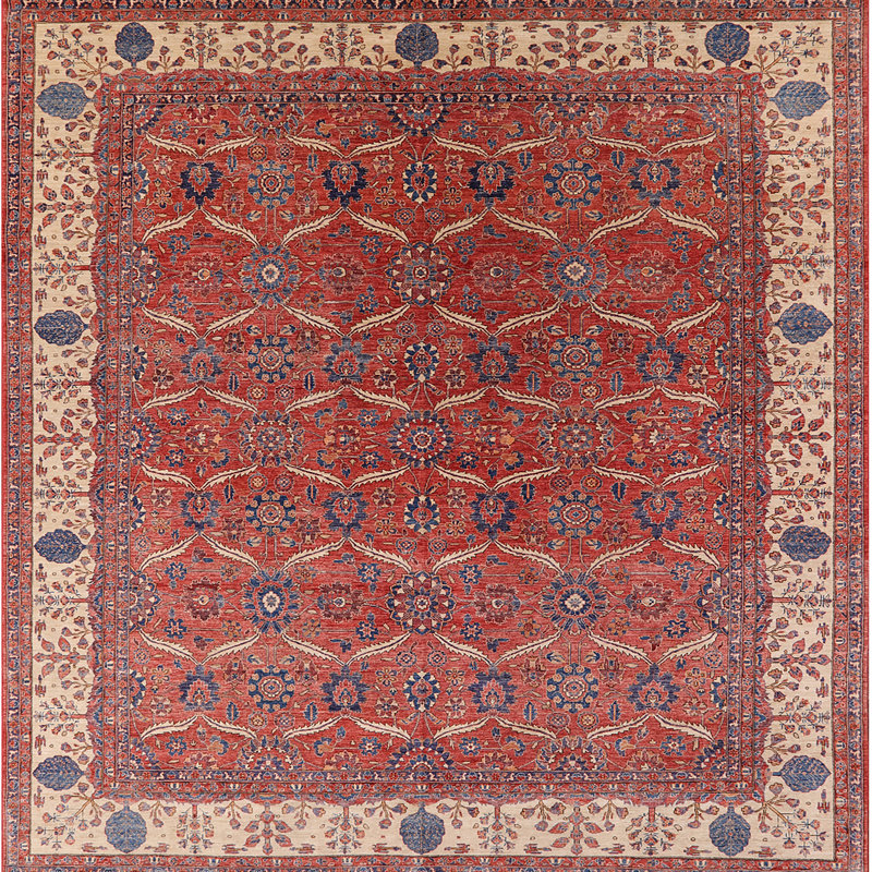 Tapis oriental rouge / beige Rosella, Carré 5 pi