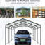 Abri d'auto métallique de 3,66 m x 6,40 m (12 pi x 21 pi), en acier galvanisé antirouille, avec un design à rayures verticales pour une meilleure gestion de la neige et de la pluie. Abri d'auto avec toit amovible, utilisable dans le jardin.-135440680-135440681
