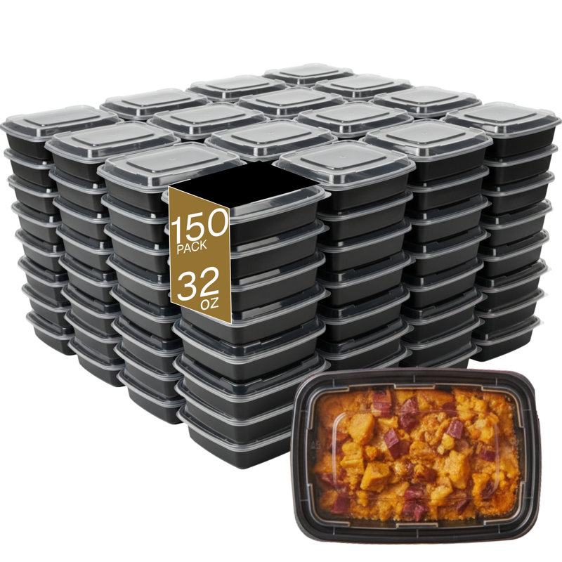 Microwaveable Container (Rectangular) with Lid, 32oz, 150-Pack