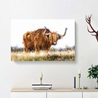 Majestic Highland Cow In Abstract - Wrapped Canvas Painting