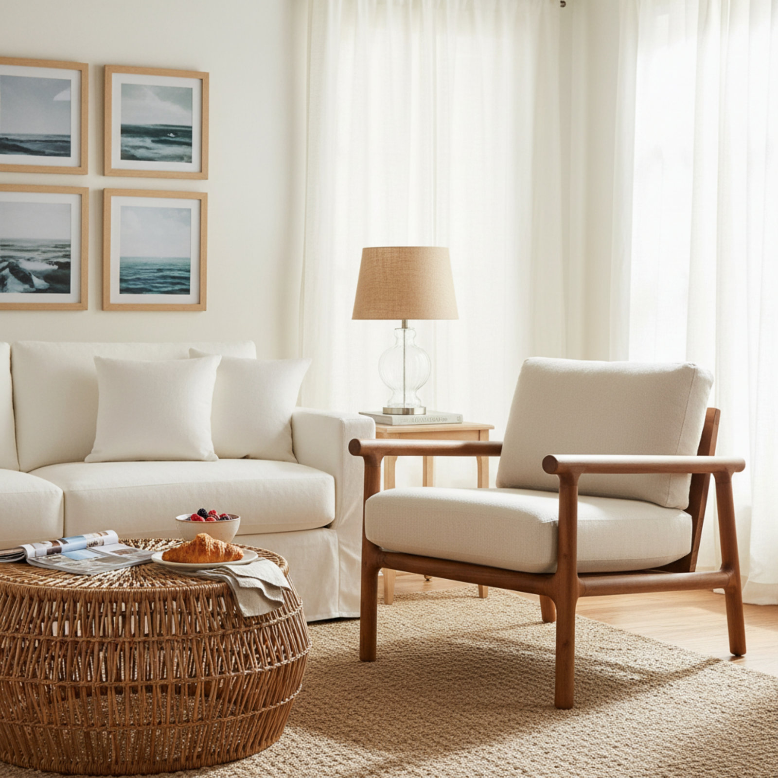 Cellire Upholstered Armchair, Cream Polyester